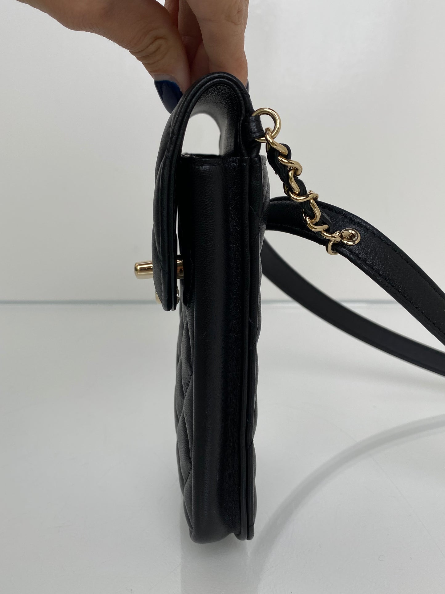 Chanel Black Lambskin Quilted Phone Holder