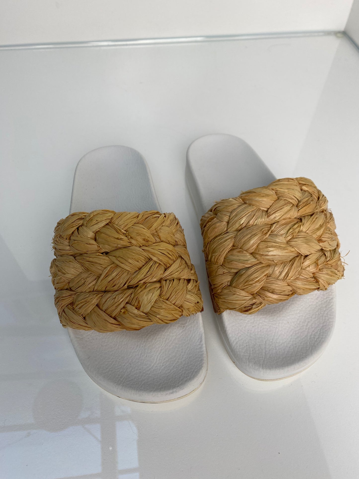 Clergerie White Rubber & Raffia Slides, 39