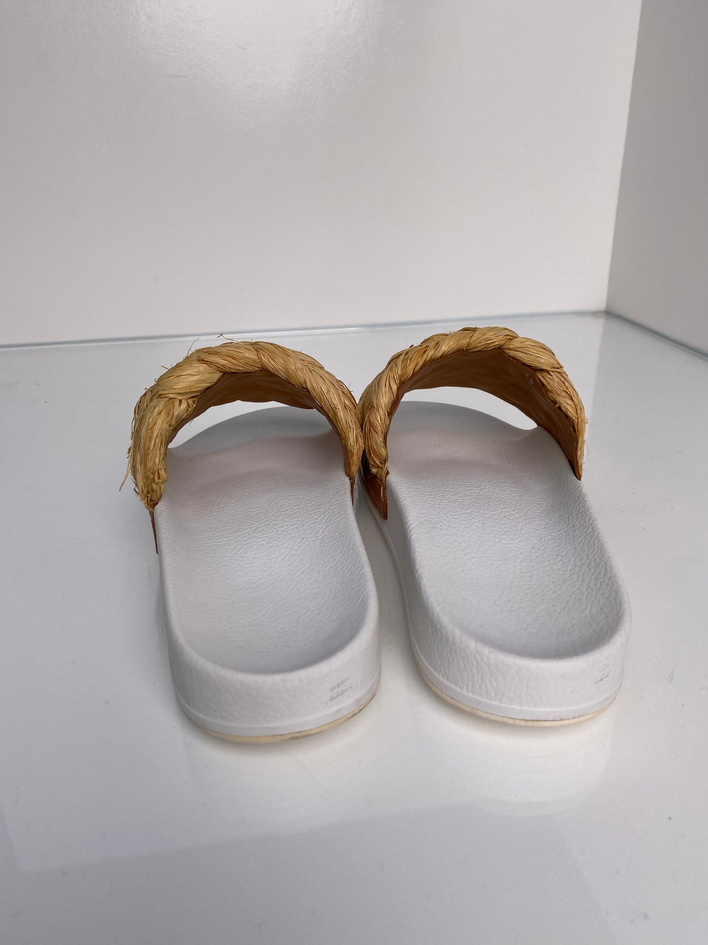 Clergerie White Rubber & Raffia Slides, 39