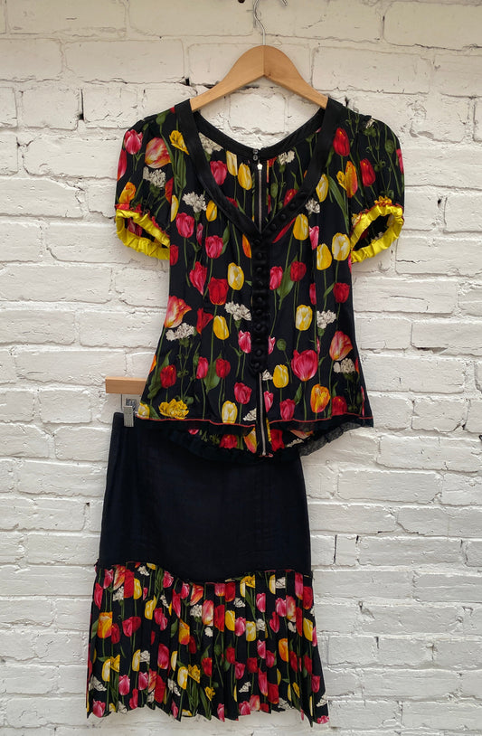 Dolce & Gabbana Black Tulip Skirt Set, 40