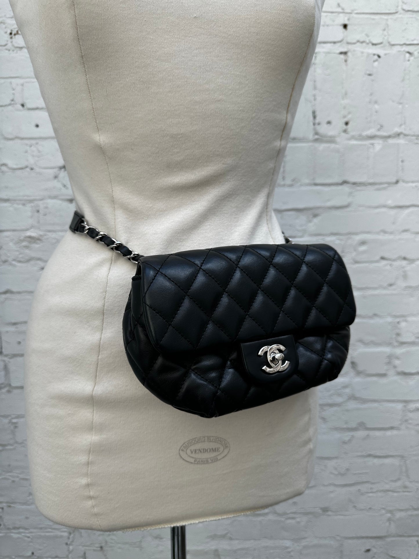 Chanel Lambskin Leather Quilted Black Bum Bag SHW