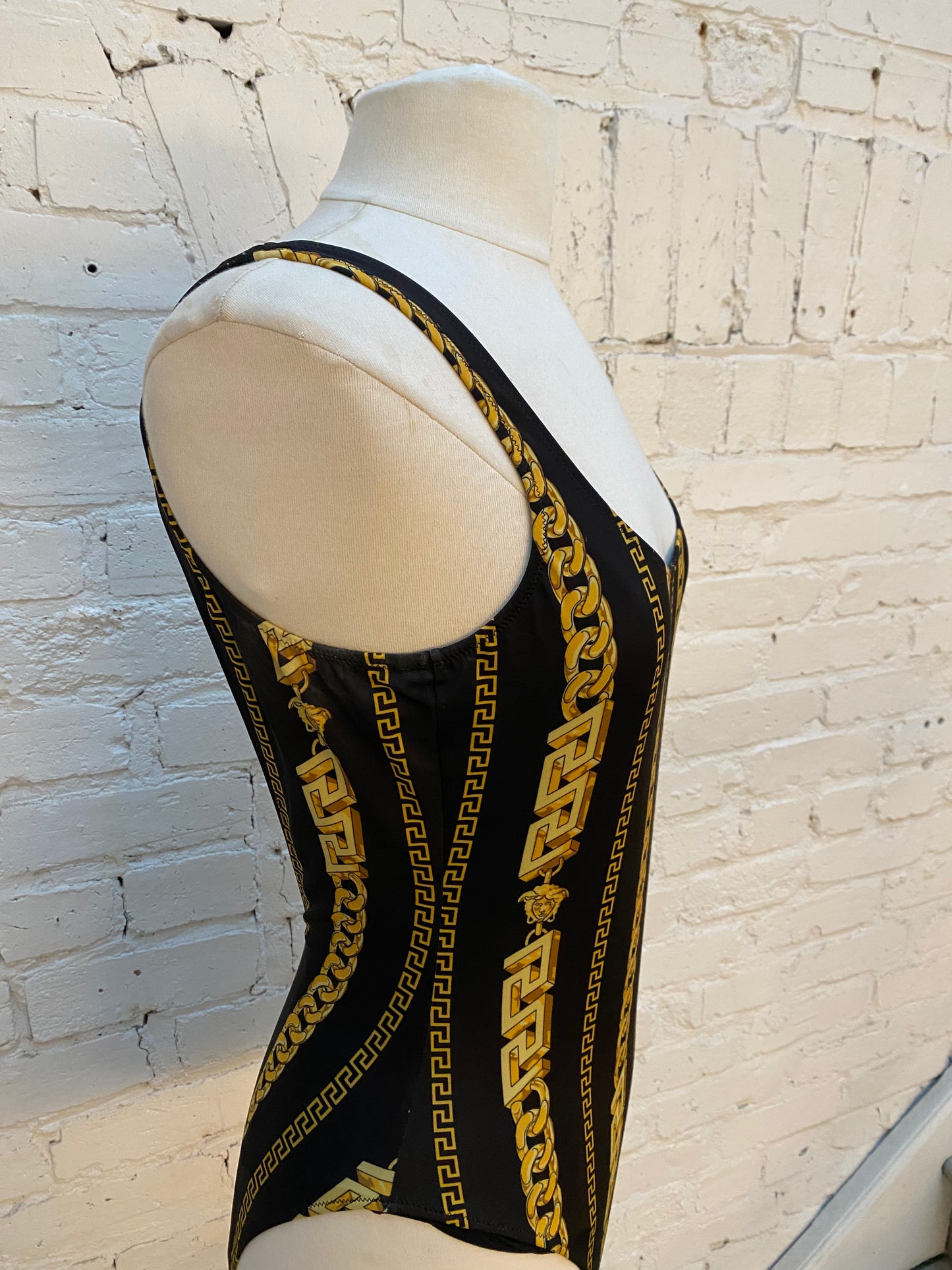 Versace Black & Gold Greca Border Bodysuit, M