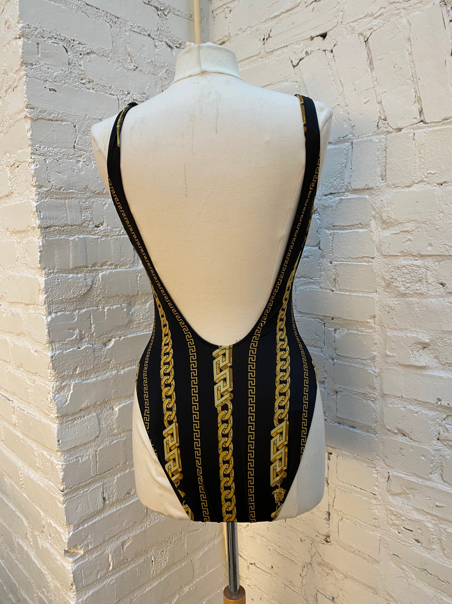 Versace Black & Gold Greca Border Bodysuit, M