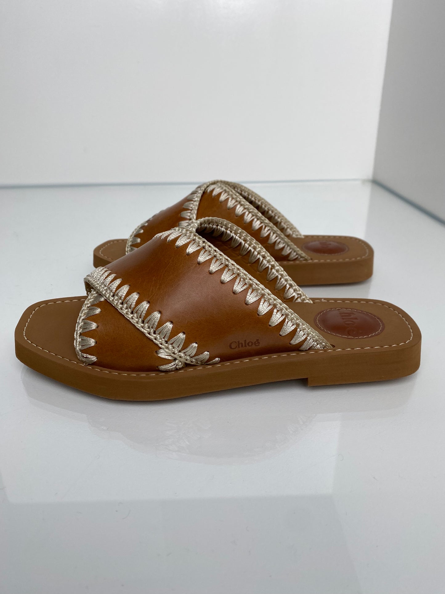 Chloe Woody Crossover Leather & Embroidered Slides, 36