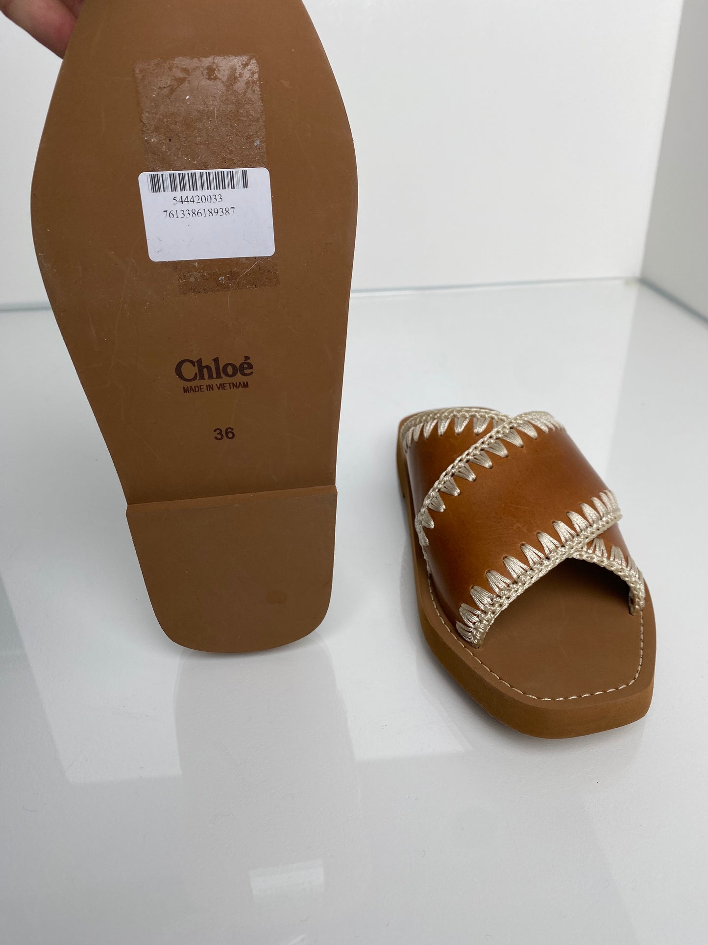 Chloe Woody Crossover Leather & Embroidered Slides, 36