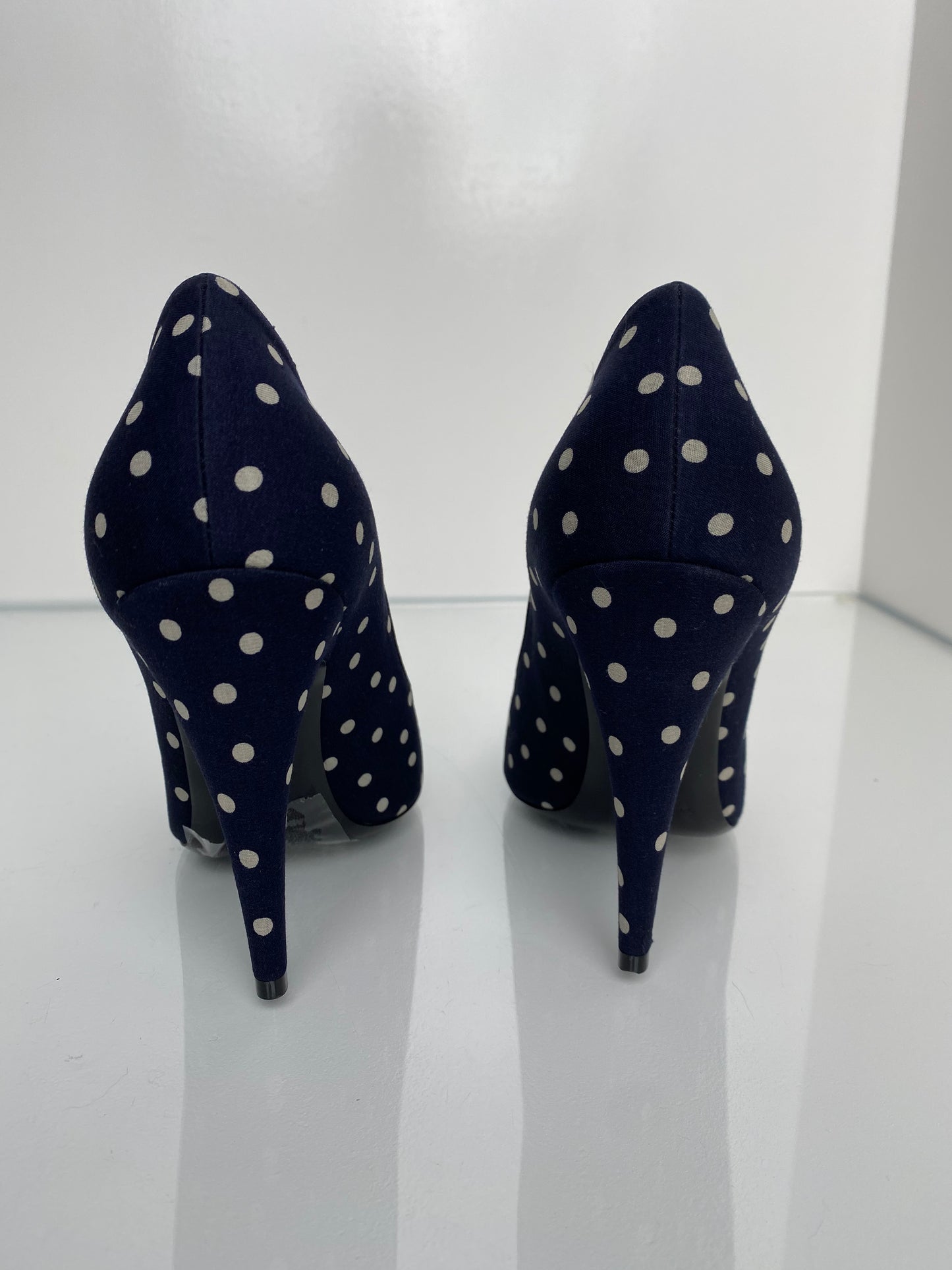 Saint Laurent Lola Navy & Cream Polka Dot Heels, 39