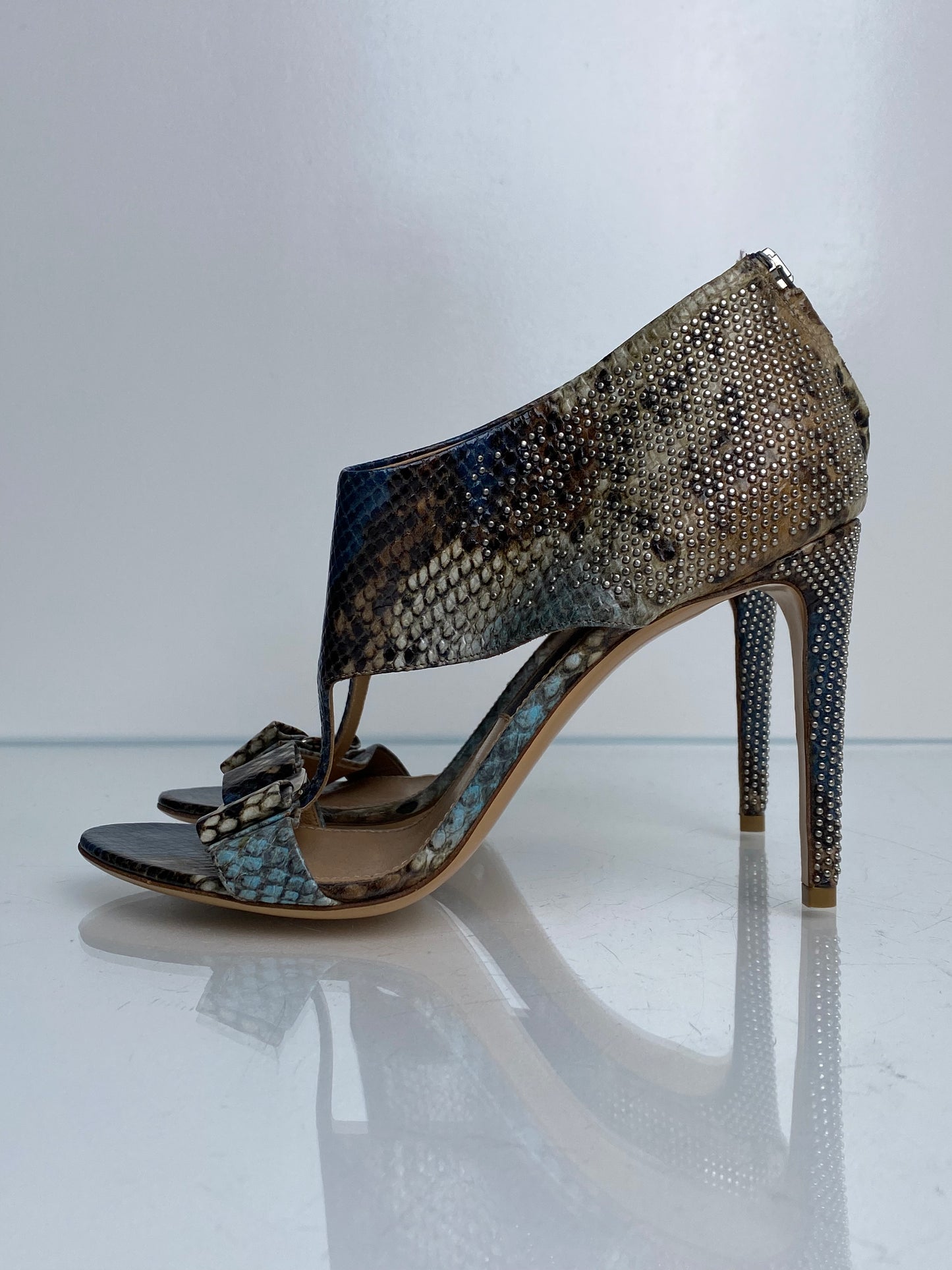 Salvatore Ferragamo Snakeskin Studded Heels, 8.5