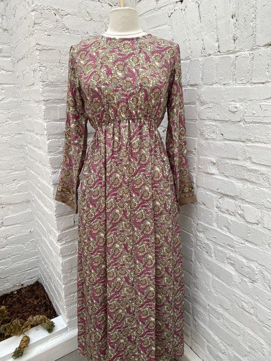 Raga Pink & Brown Paisley Long Sleeve Dress, S