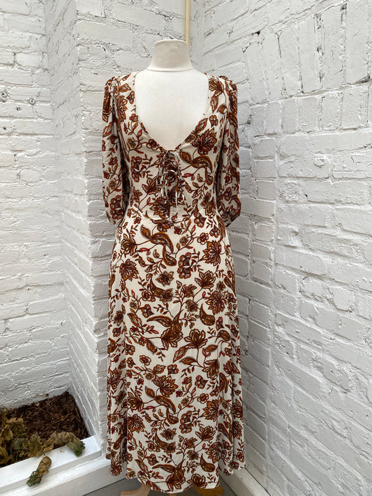 Nicholas Cream, Brown & Red Floral Long Sleeve Dress, 2