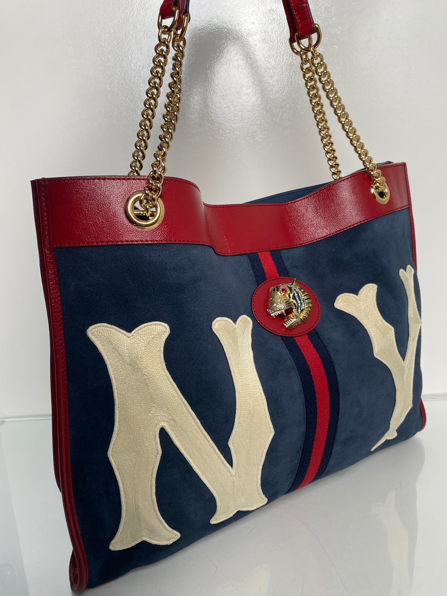 Gucci Raja Navy Suede “NY” Tote Bag GHW