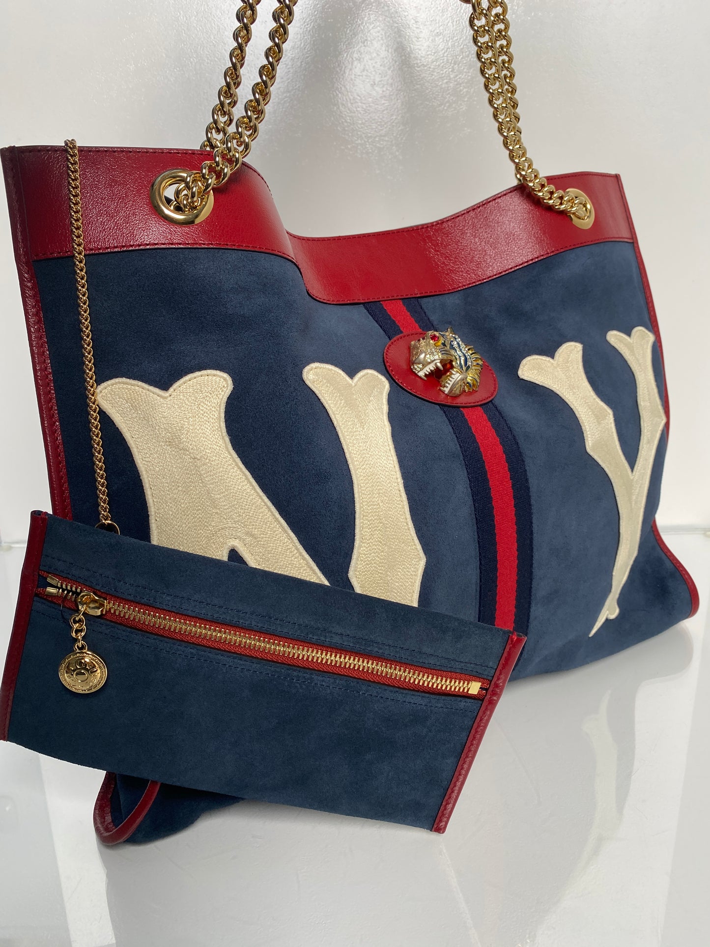 Gucci Raja Navy Suede “NY” Tote Bag GHW