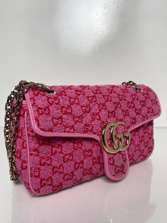 Gucci Marmont Medium Pink Boucle GG Logo GHW