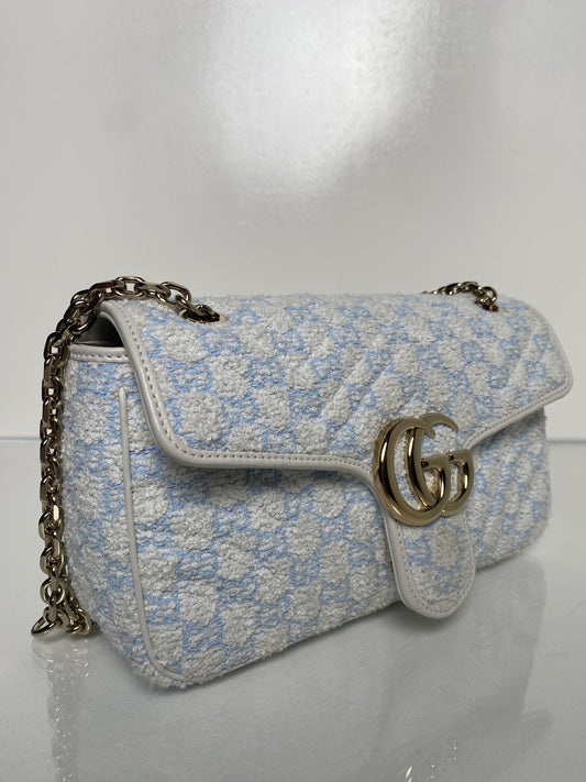 Gucci Marmont White/Blue Boucle GG Logo GHW