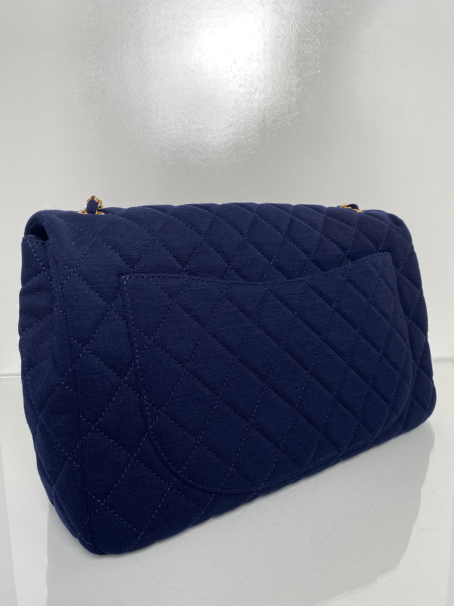 Chanel Navy Blue Quilted Jersey XL Maxi Single Flap Bag SHW