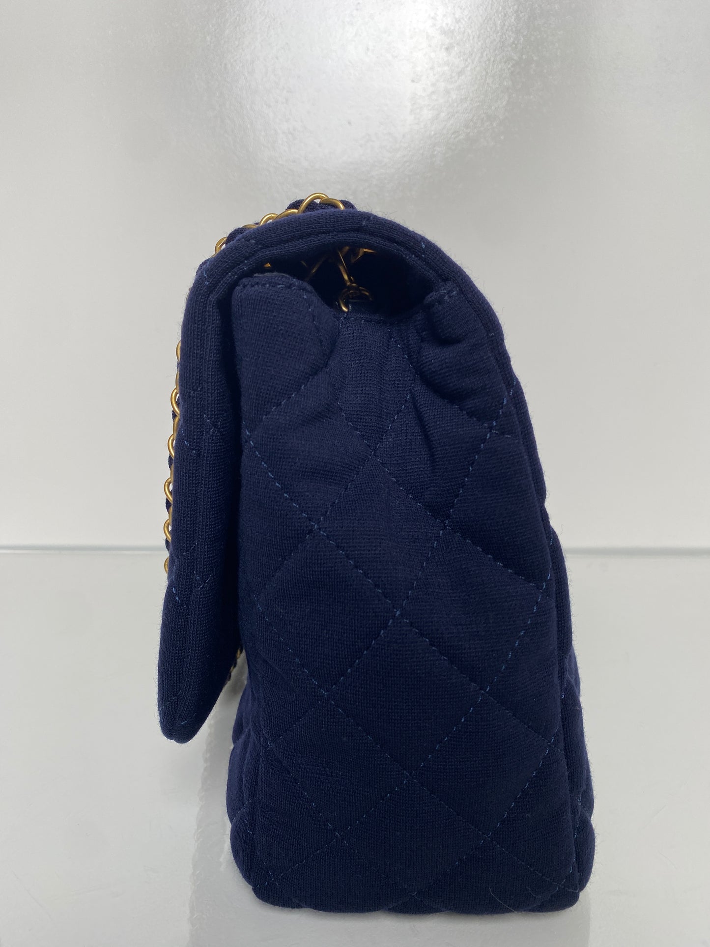 Chanel Navy Blue Quilted Jersey XL Maxi Single Flap Bag SHW