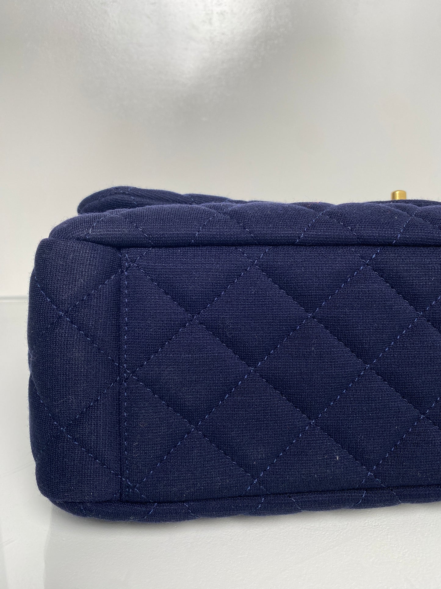 Chanel Navy Blue Quilted Jersey XL Maxi Single Flap Bag SHW