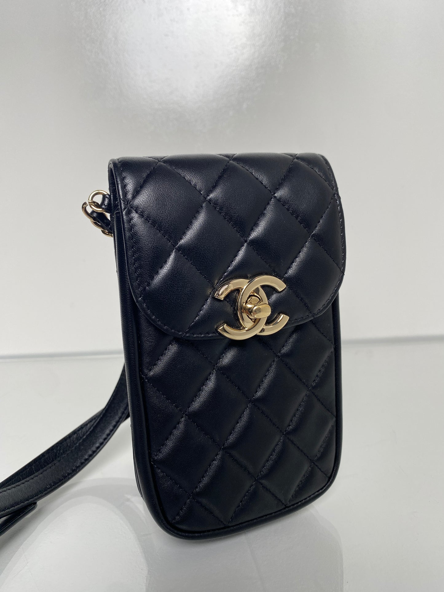 Chanel Black Lambskin Quilted Phone Holder