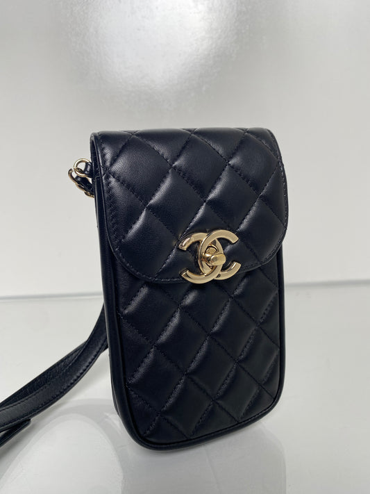 Chanel Black Lambskin Quilted Phone Holder