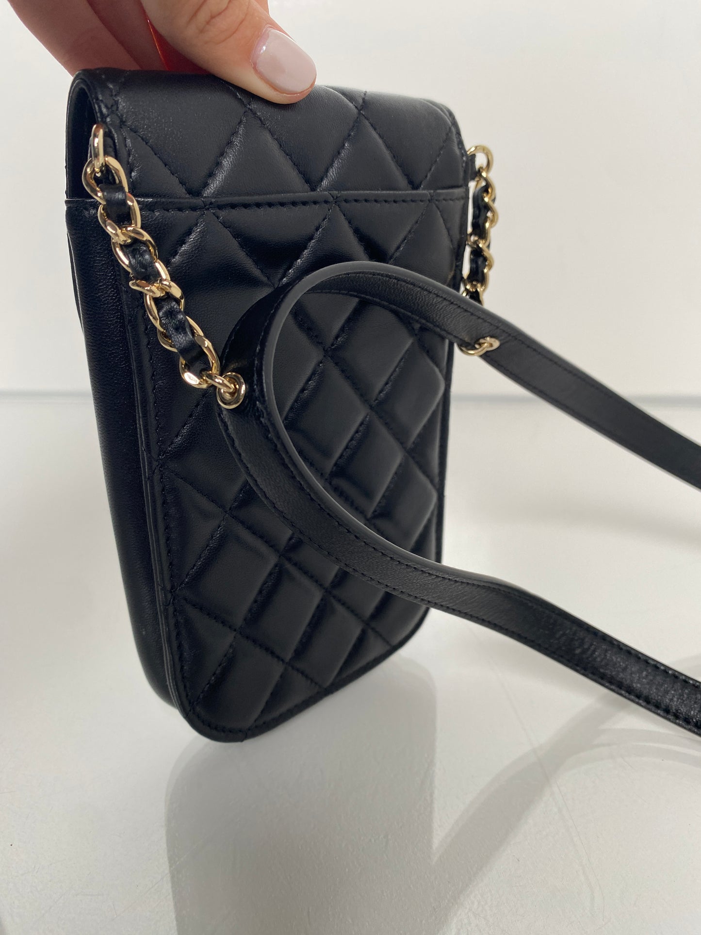 Chanel Black Lambskin Quilted Phone Holder