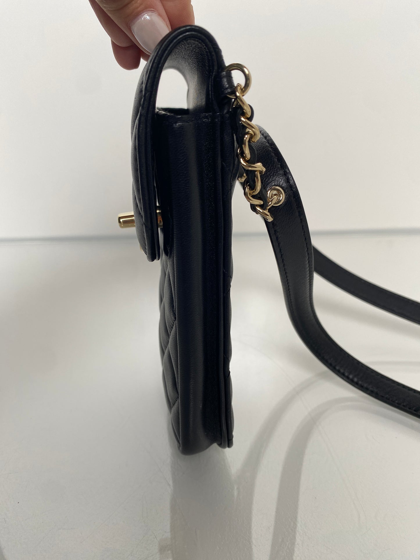 Chanel Black Lambskin Quilted Phone Holder