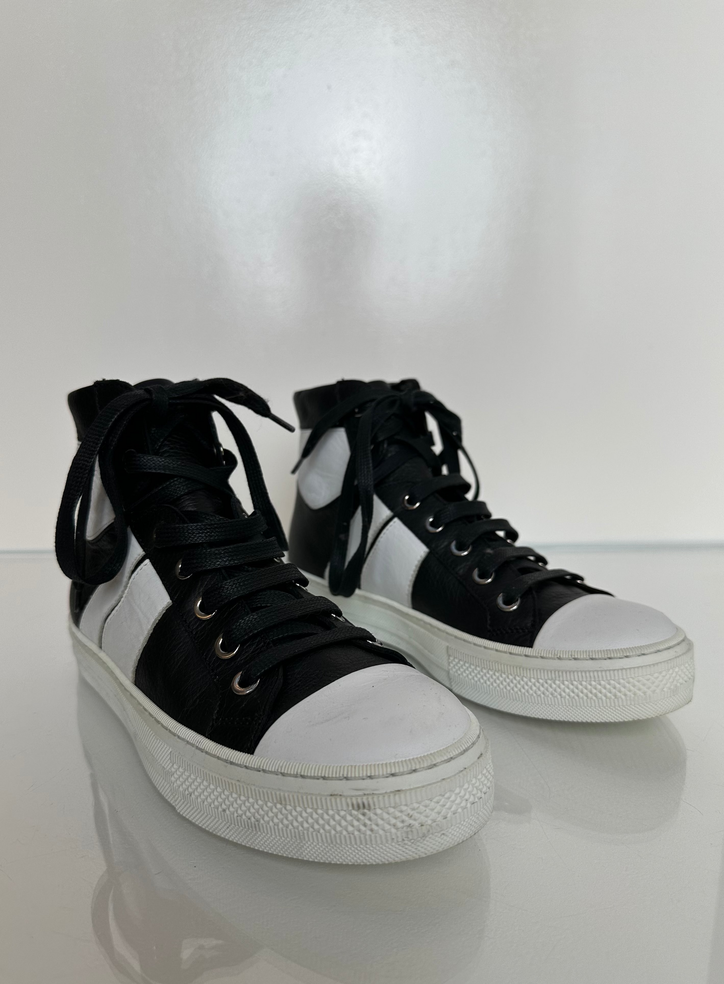 Amiri Sunset Black & White High Top Leather Sneakers, 38