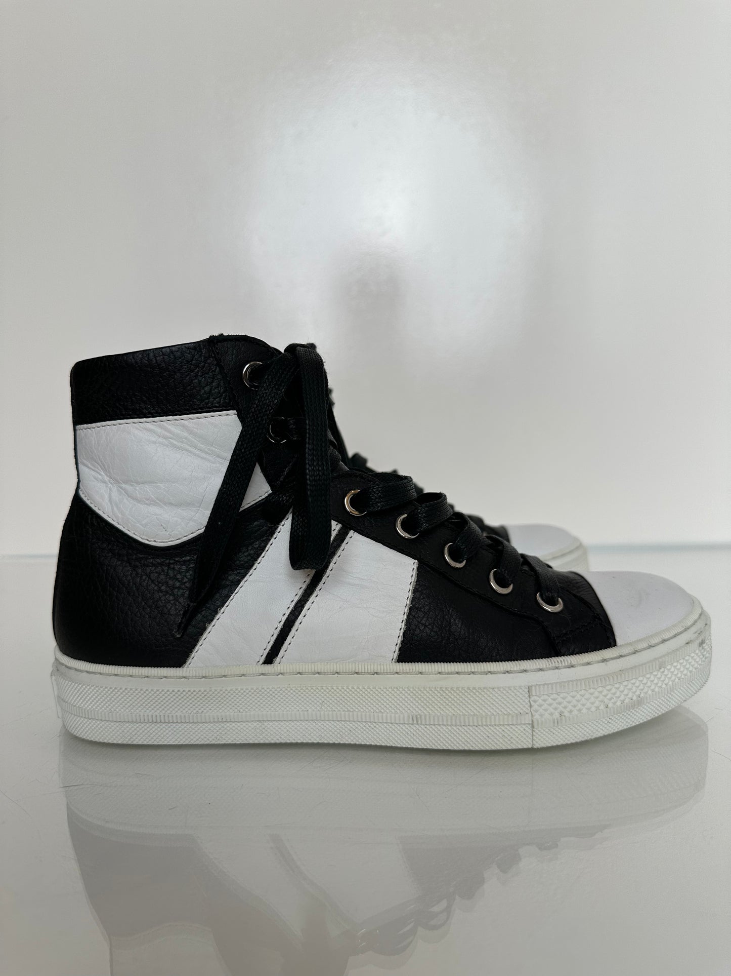 Amiri Sunset Black & White High Top Leather Sneakers, 38