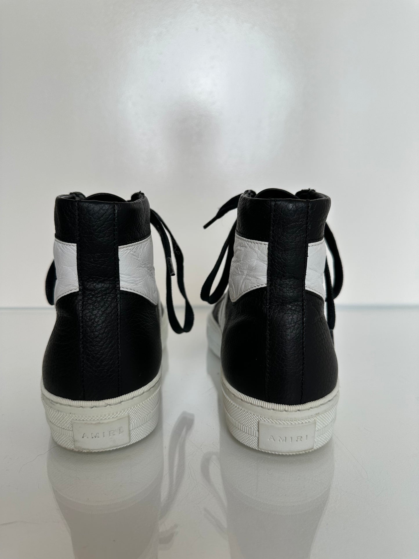 Amiri Sunset Black & White High Top Leather Sneakers, 38