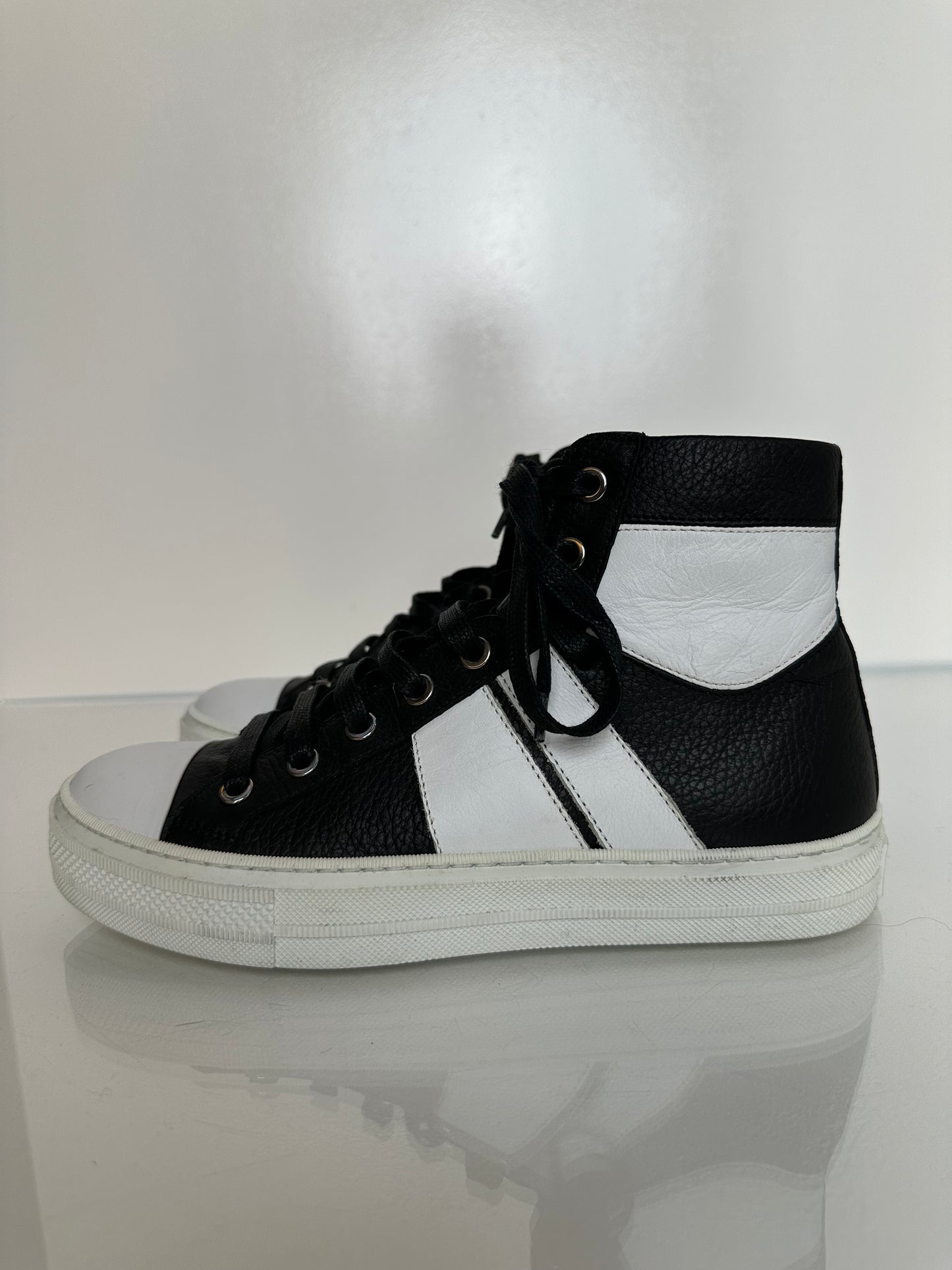 Amiri Sunset Black & White High Top Leather Sneakers, 38