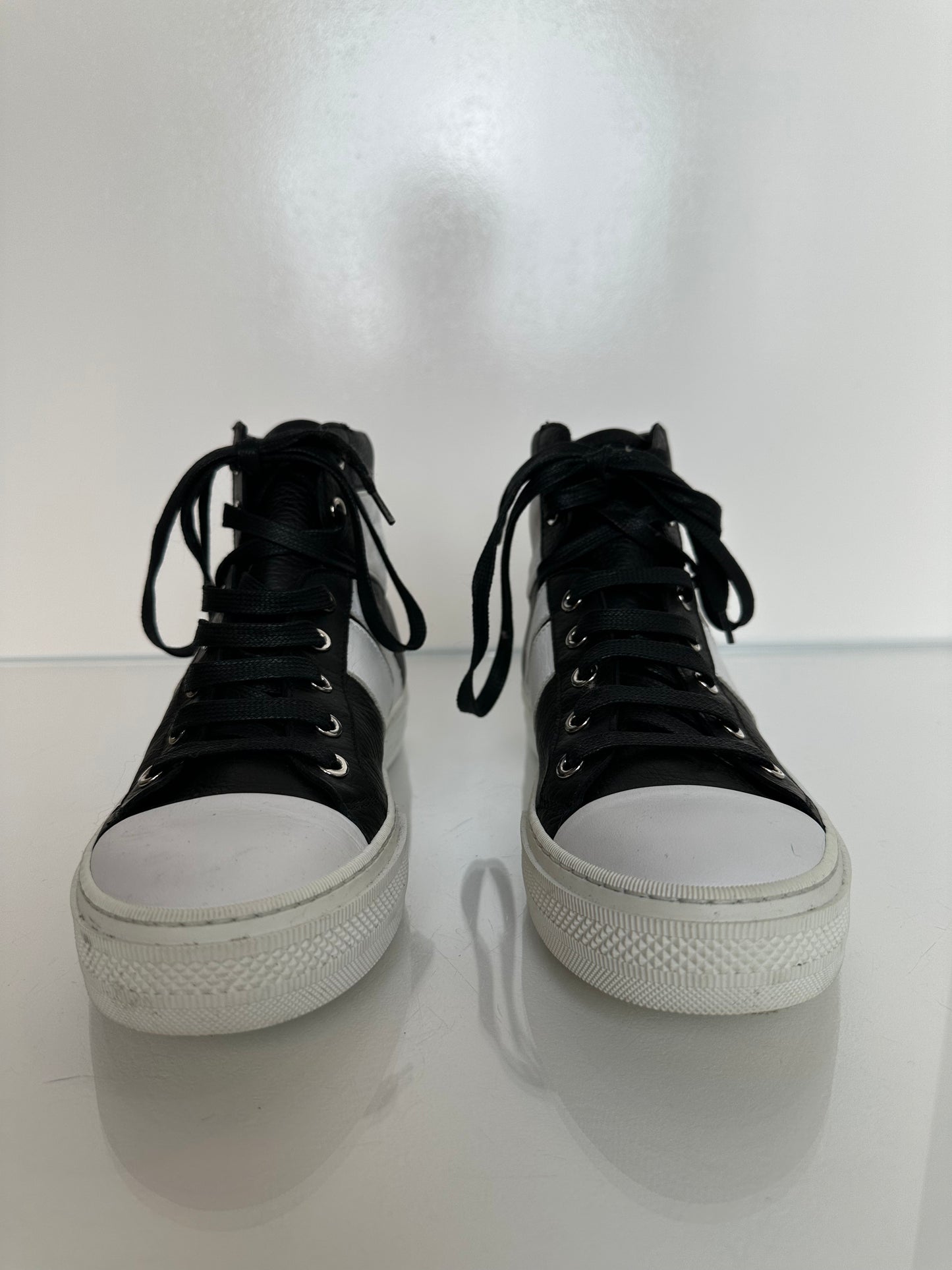 Amiri Sunset Black & White High Top Leather Sneakers, 38