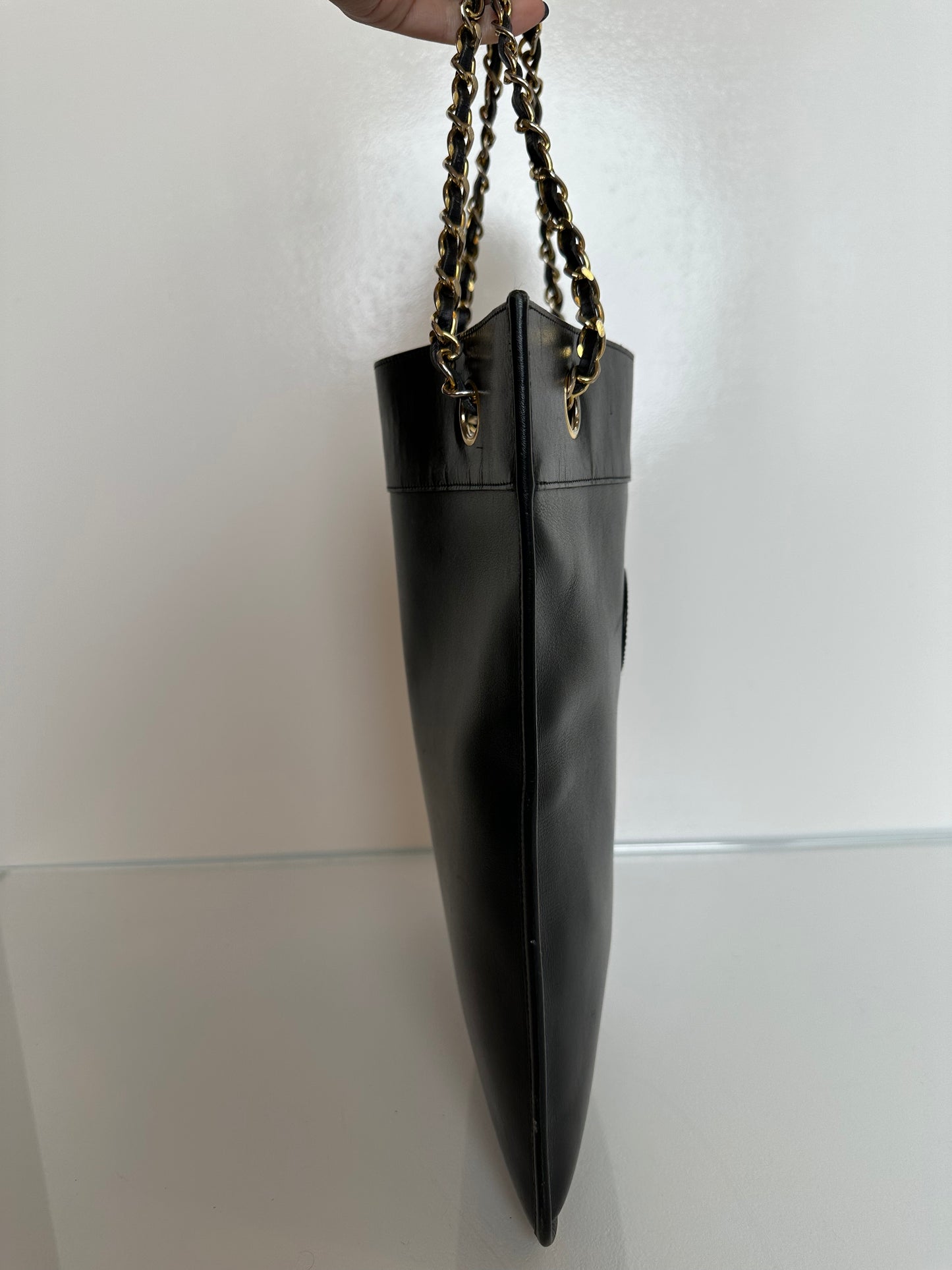 Chanel Vintage Black Flat Tote Bag GHW