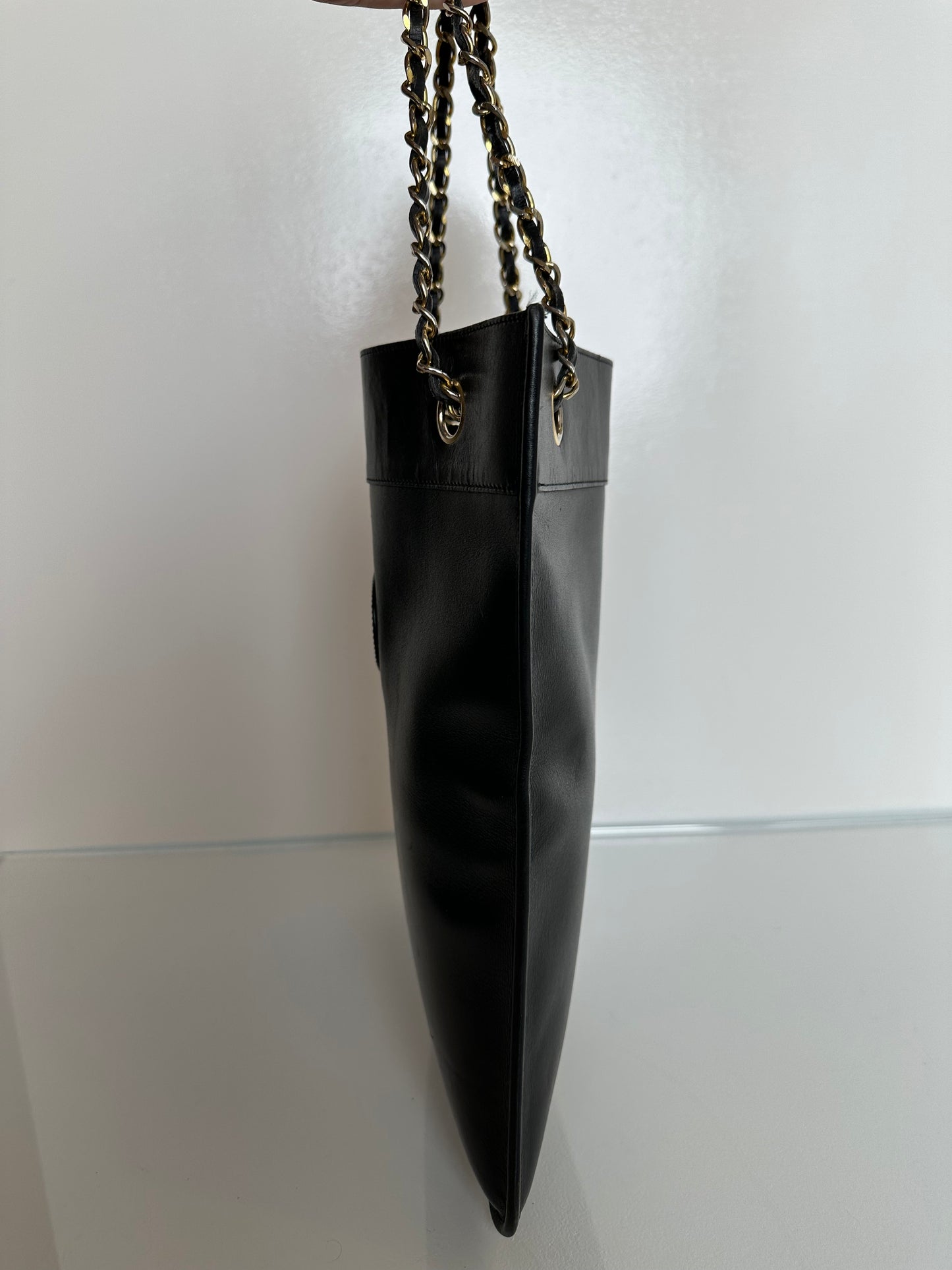 Chanel Vintage Black Flat Tote Bag GHW