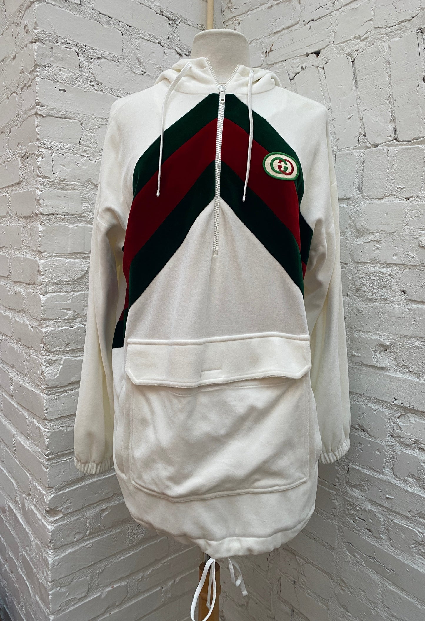 Gucci White & Webstripe Velvet Hoodie, S