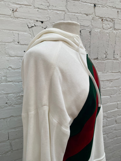 Gucci White & Webstripe Velvet Hoodie, S