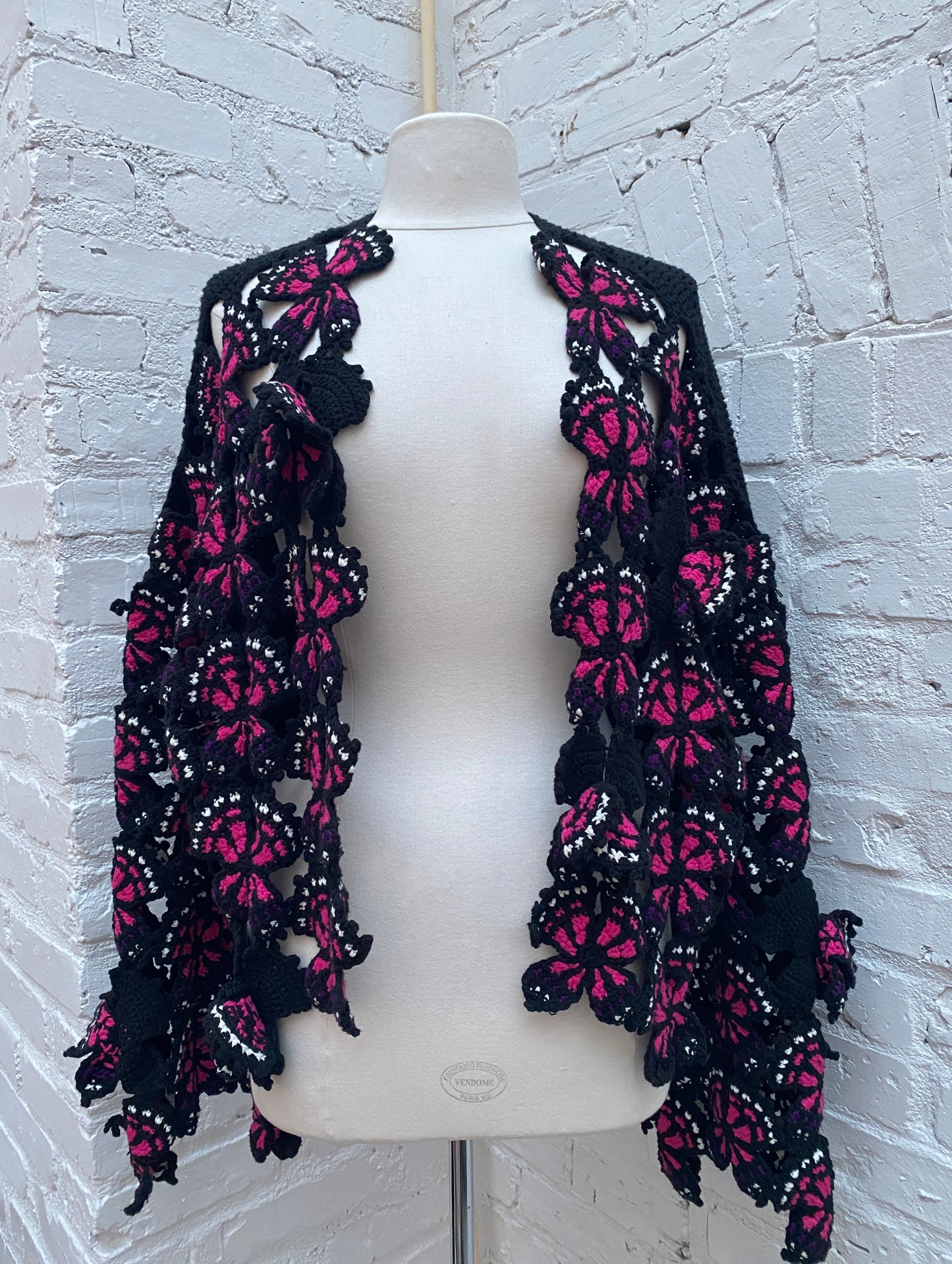 Doublet Black, Pink, & Purple Hand Knit Crochet Butterfly Cardigan, OS