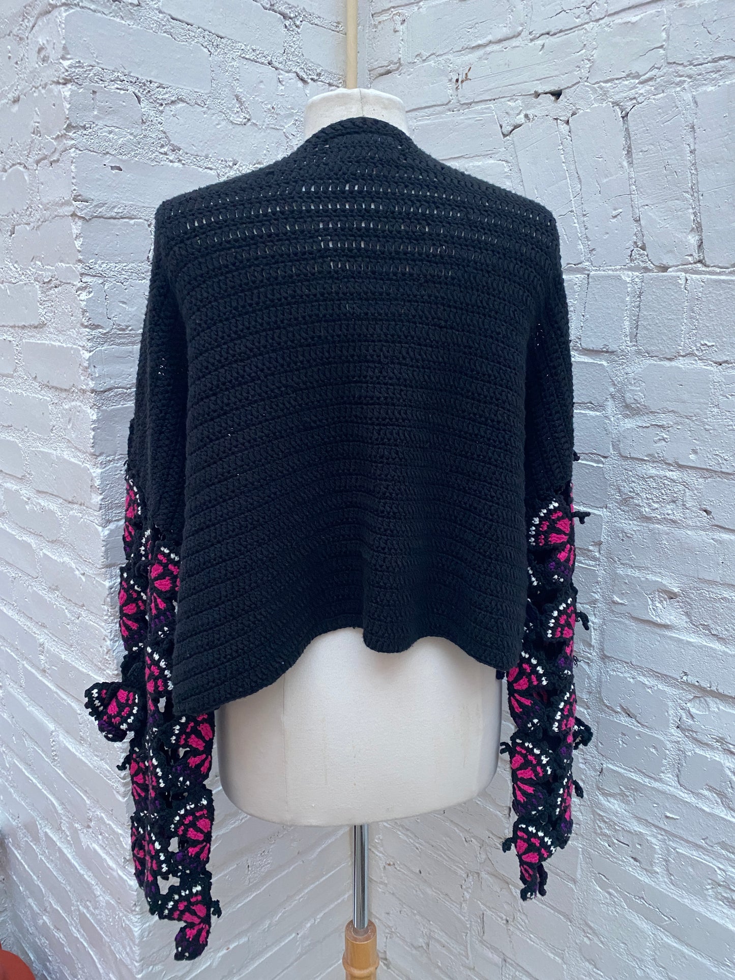 Doublet Black, Pink, & Purple Hand Knit Crochet Butterfly Cardigan, OS