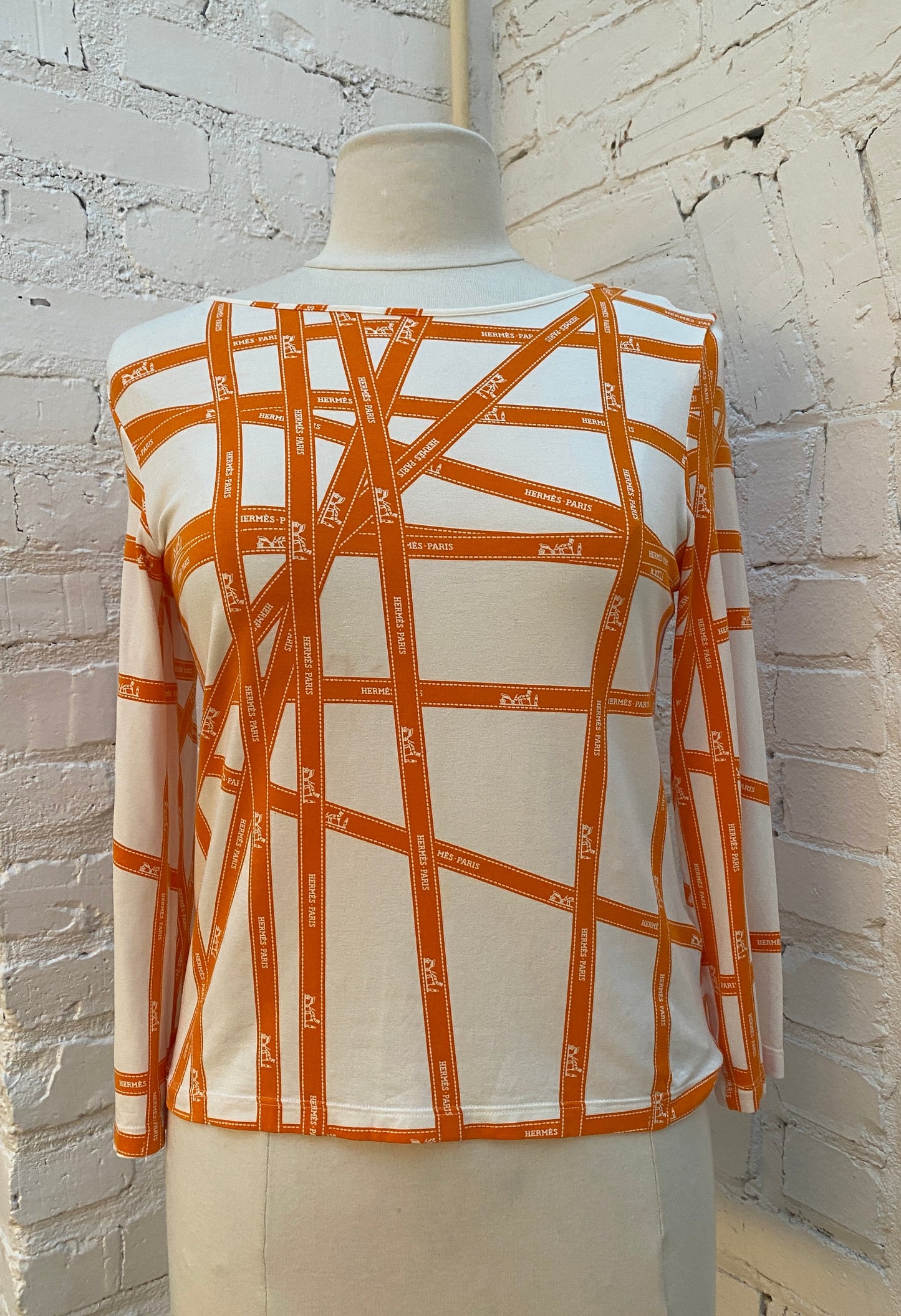 Hermes White & Orange Ribbon Top (As Is), EST S