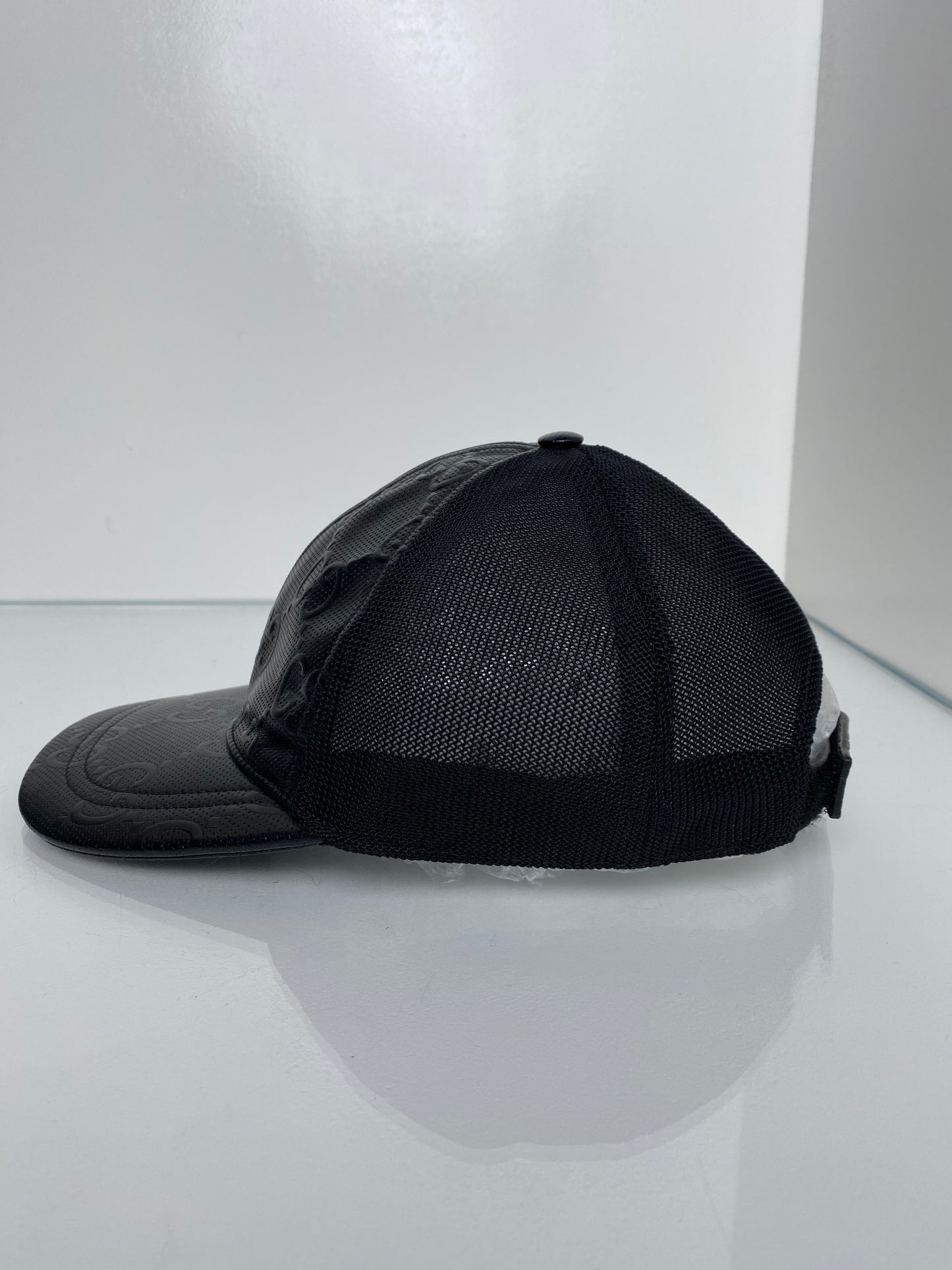 Gucci Black Leather GG Baseball Hat, M