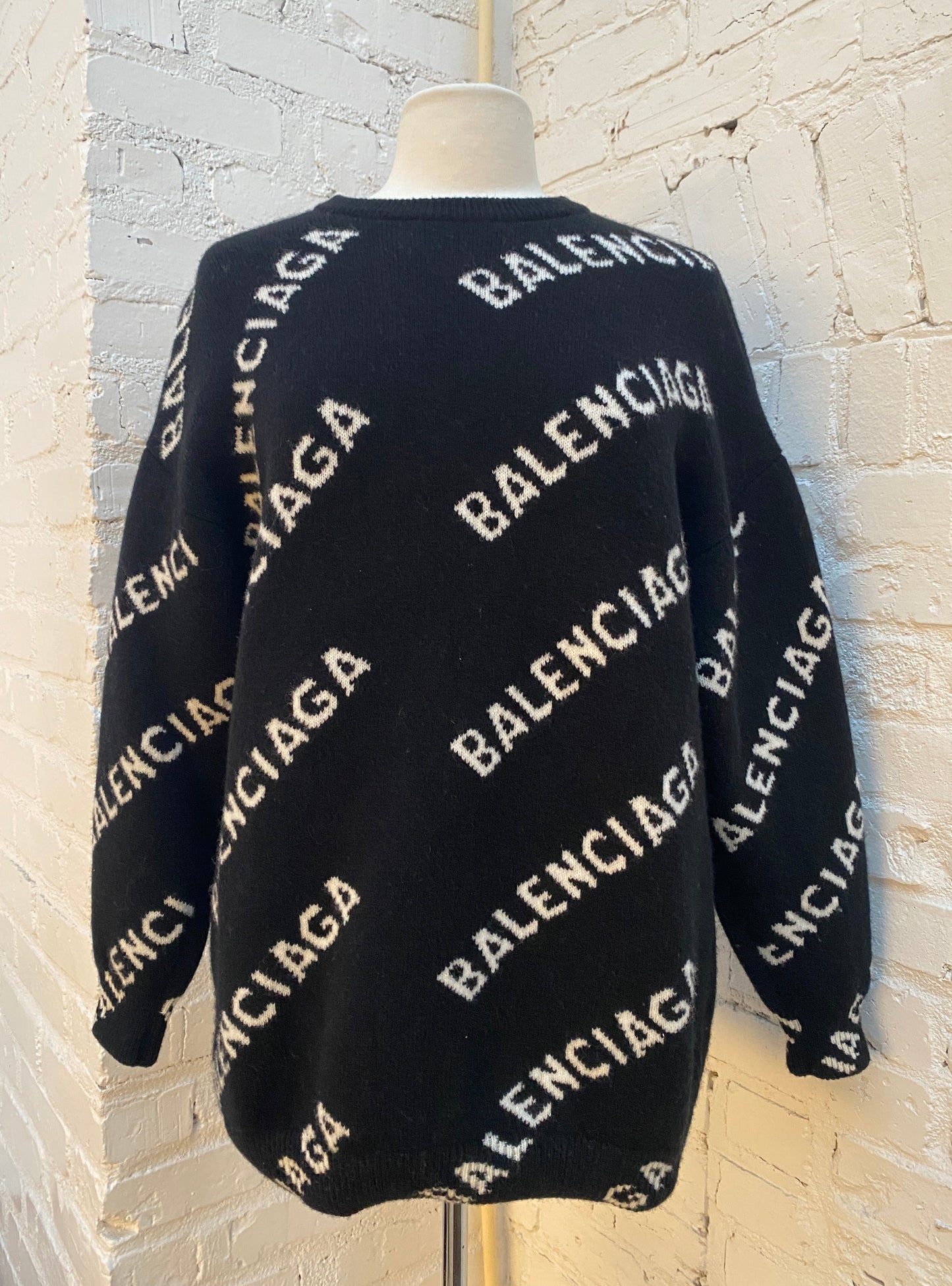 Balenciaga Black Oversized Logo Sweater, XS