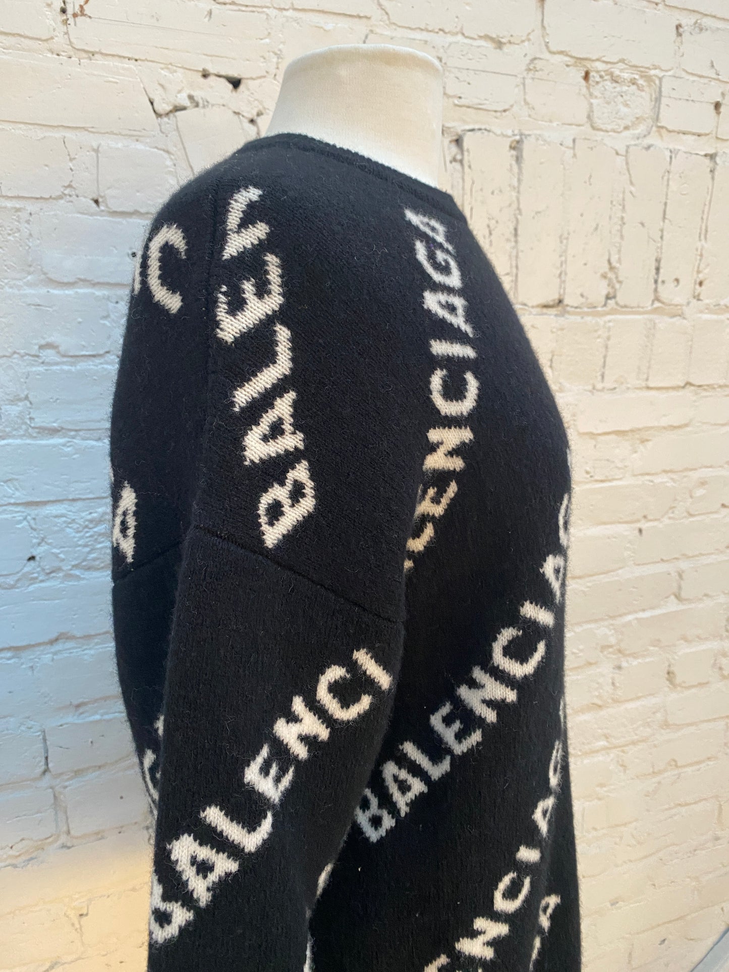 Balenciaga Black Oversized Logo Sweater, XS