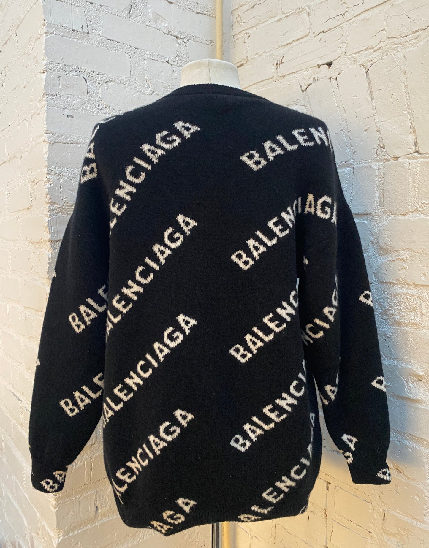 Balenciaga Black Oversized Logo Sweater, XS