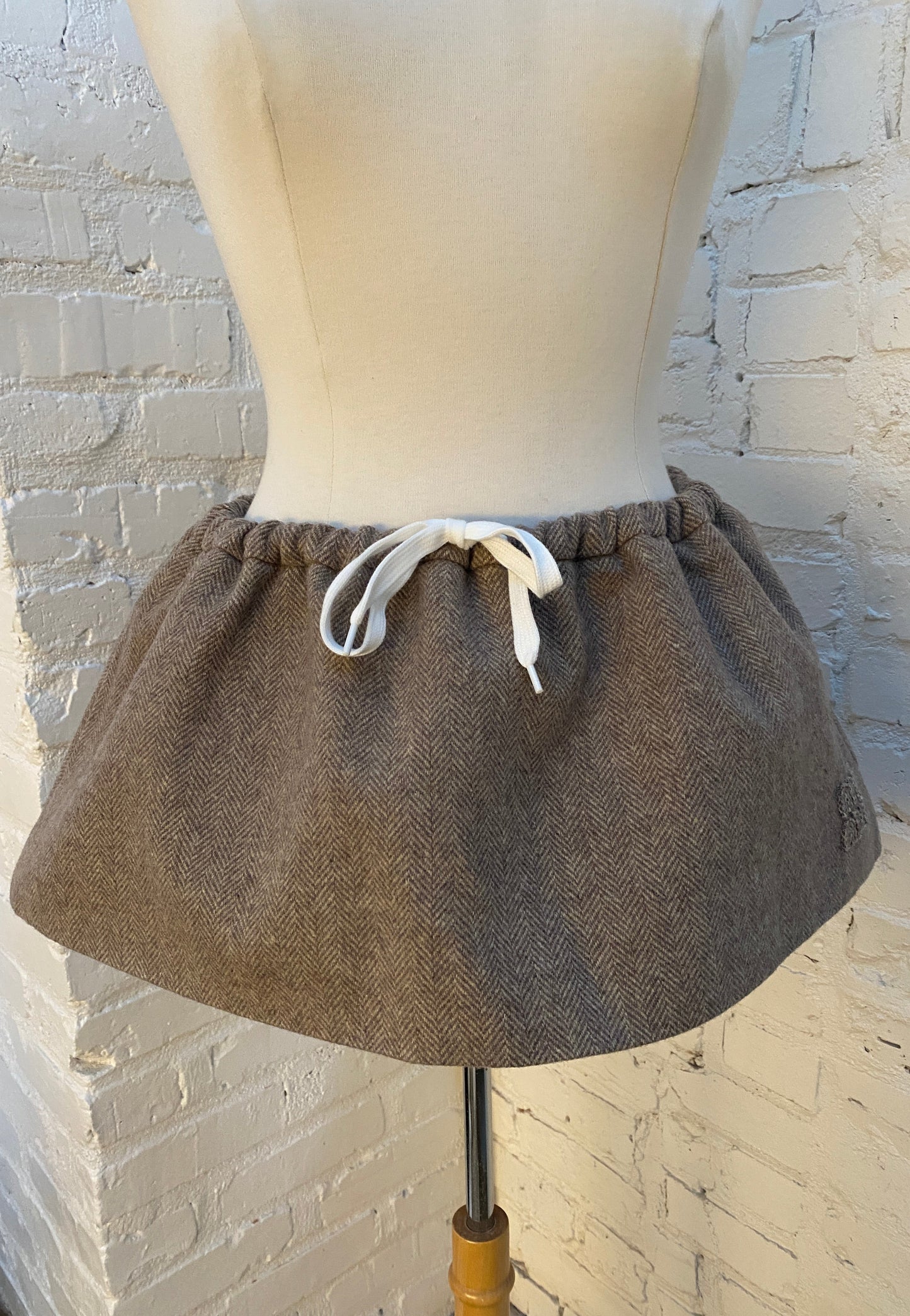 Miu Miu Brown Herringbone Wool Mini Skirt, 38