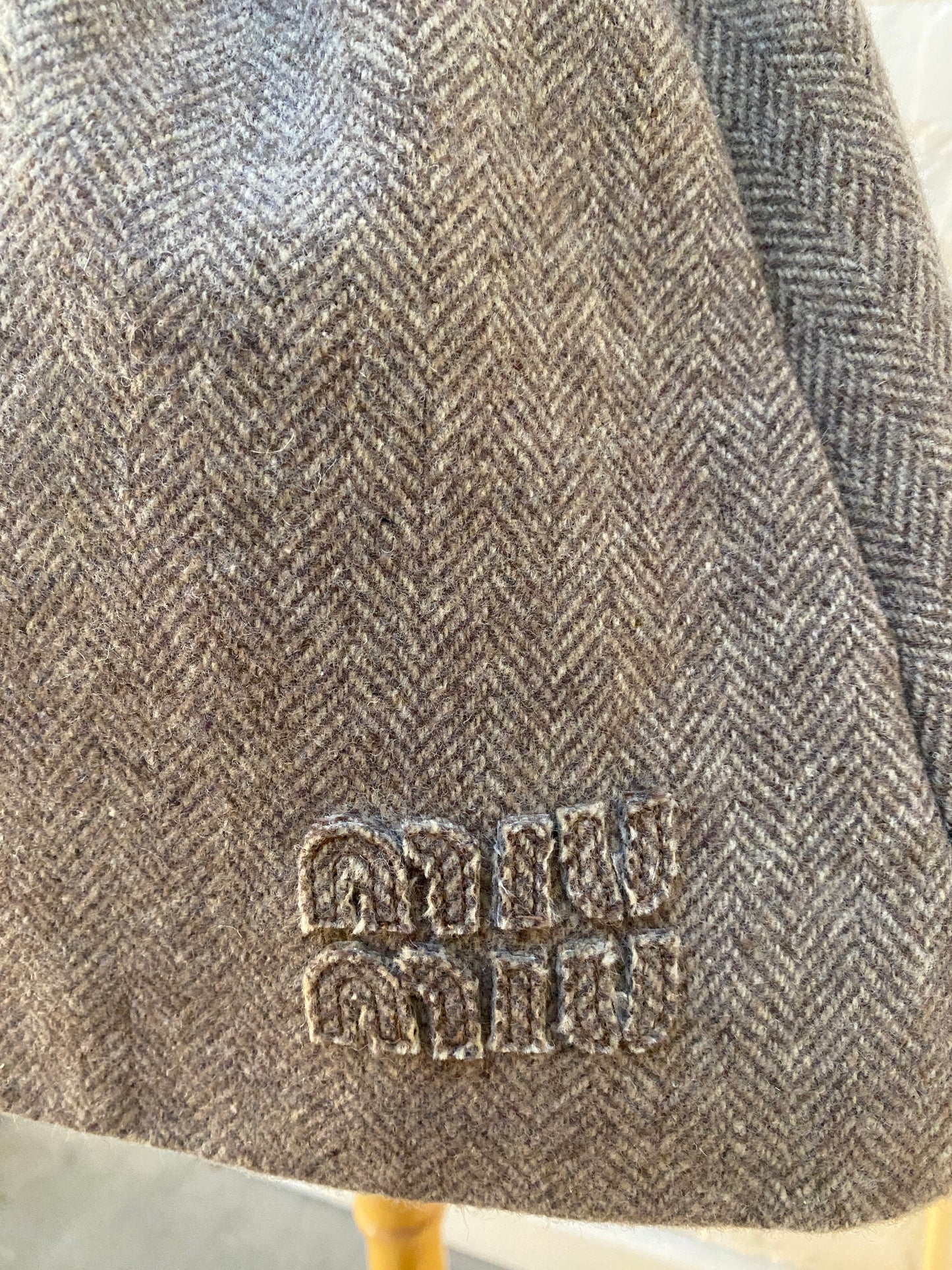 Miu Miu Brown Herringbone Wool Mini Skirt, 38