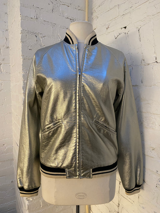Saint Laurent Metallic Bomber Jacket, XS