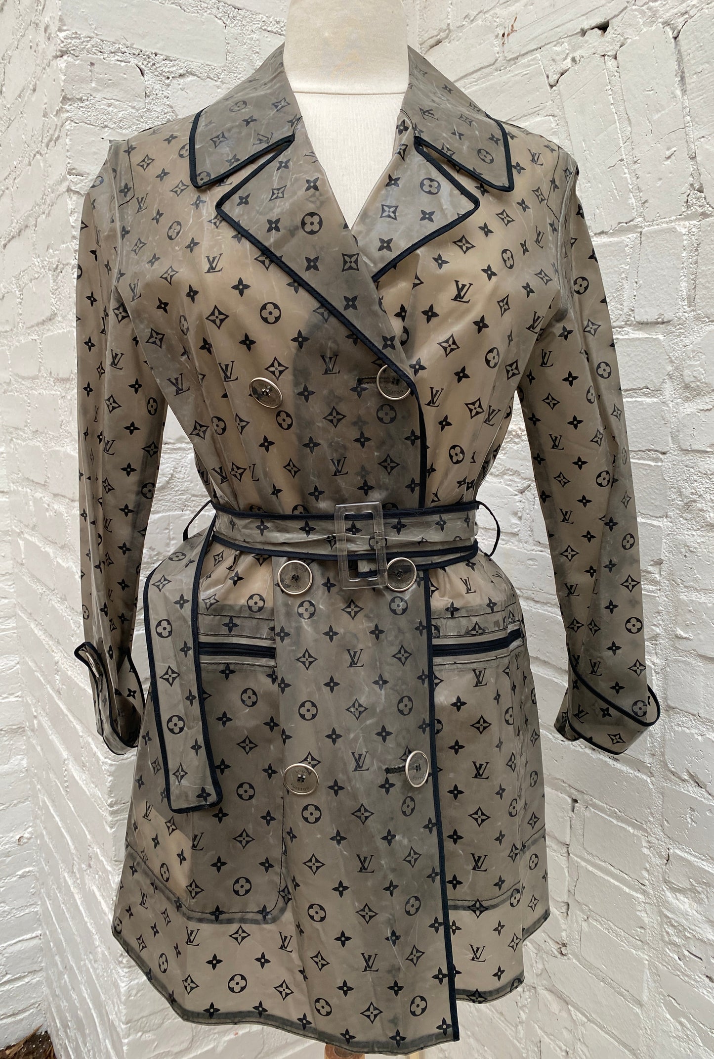 Louis Vuitton Black & Grey Monogram Raincoat, 38 (As Is)