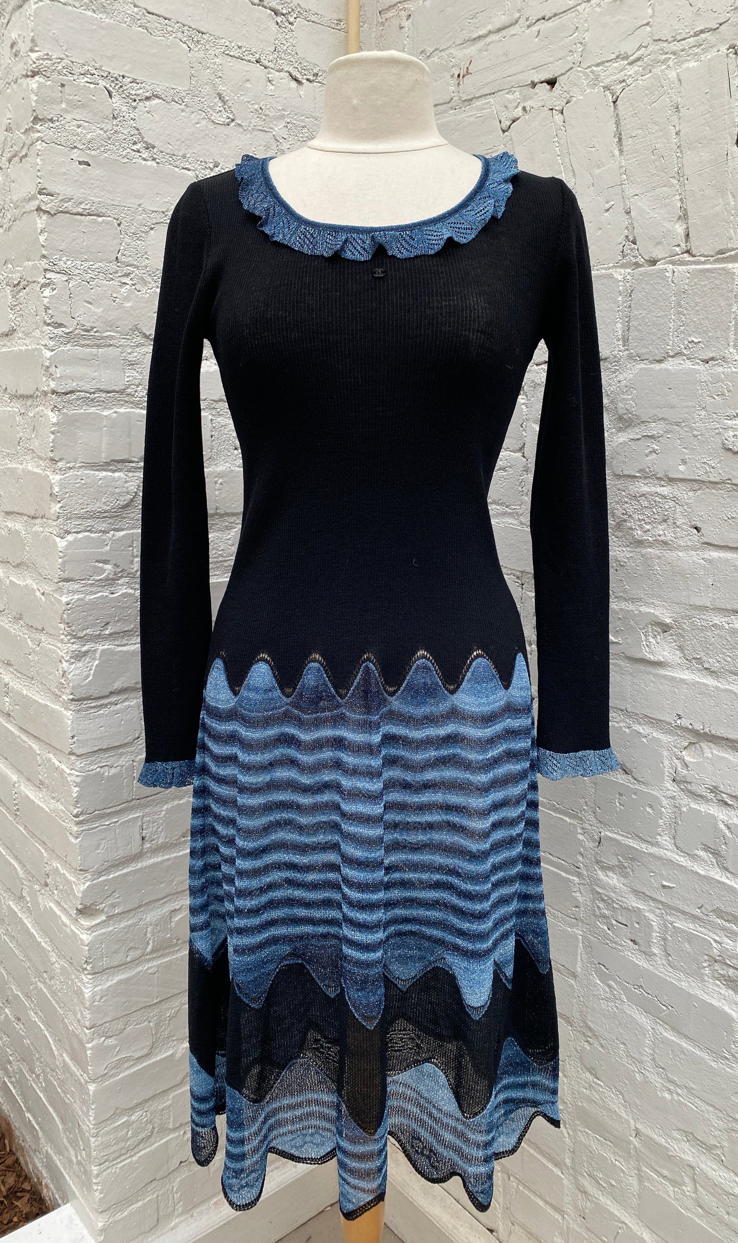 Chanel Black/Blue CC Logo Ruffle Dress 02A, 42