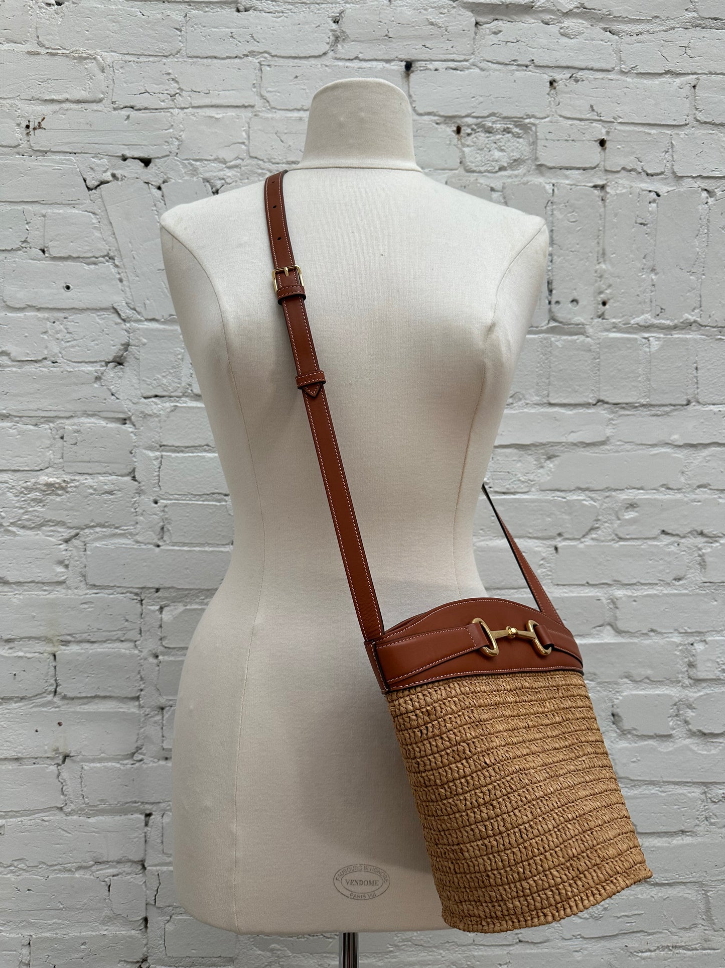 Celine Crecy Raffia Bucket Bag