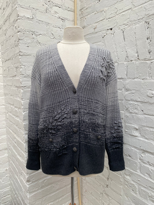 Chanel Grey/Black Ombré Cashmere Cardigan, 36
