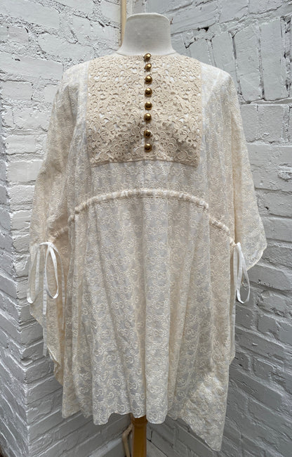 Gucci White & Gold Lace Flowy Mini Dress, 40