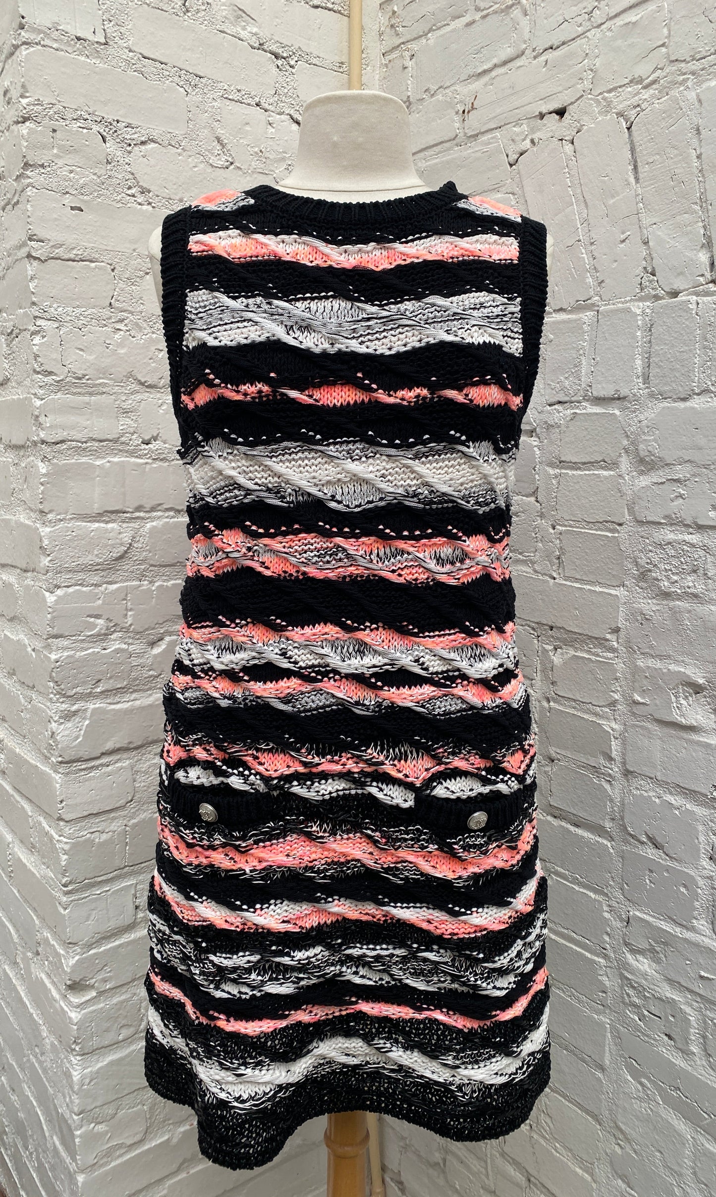 Chanel 2020 Black, Pink, & White Woven Striped Mini Dress, 42