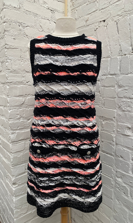Chanel 2020 Black, Pink, & White Woven Striped Mini Dress, 42